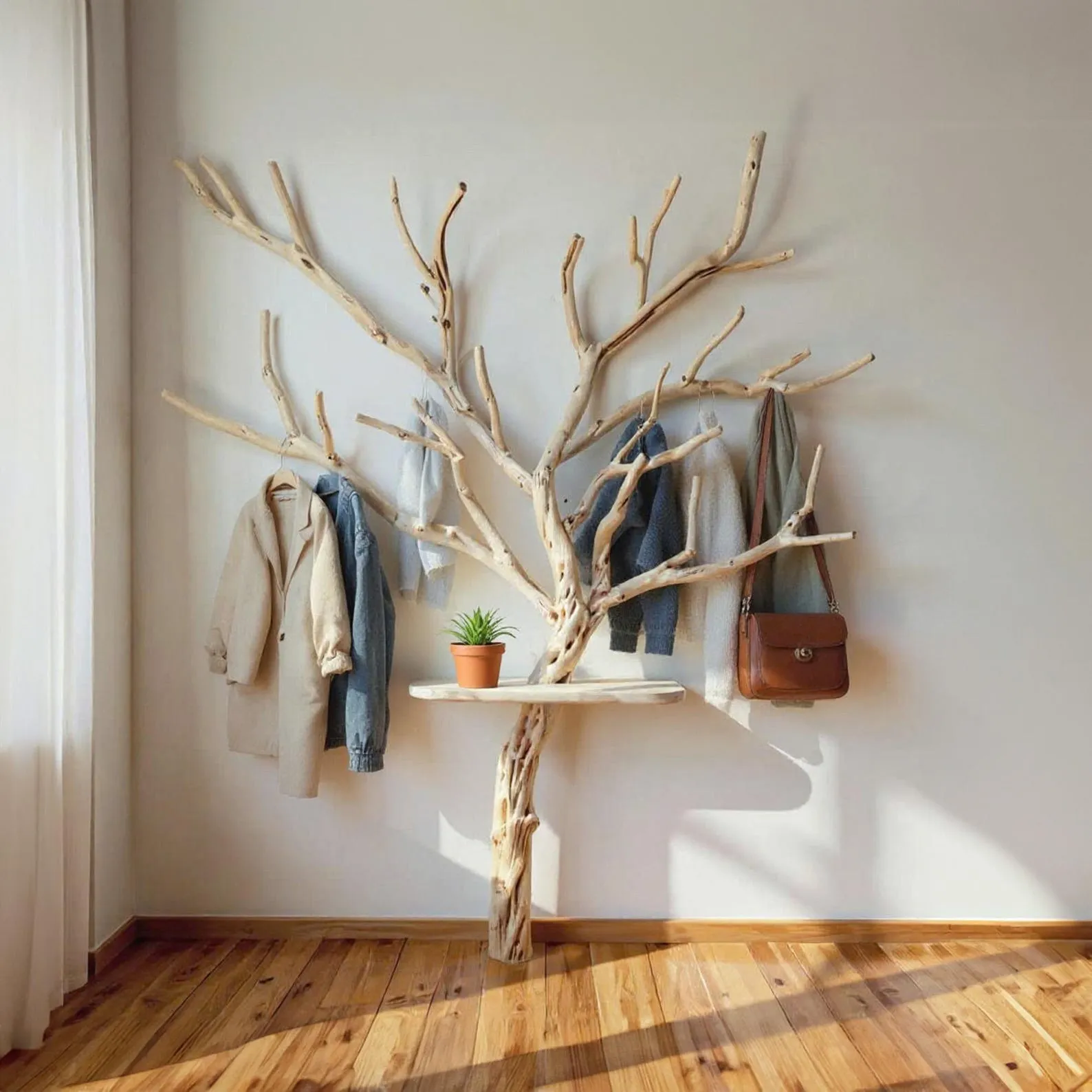 Tree branch coat rack driftwood branch wall art floating wood shelf decorative towel hooks entryway decoration
