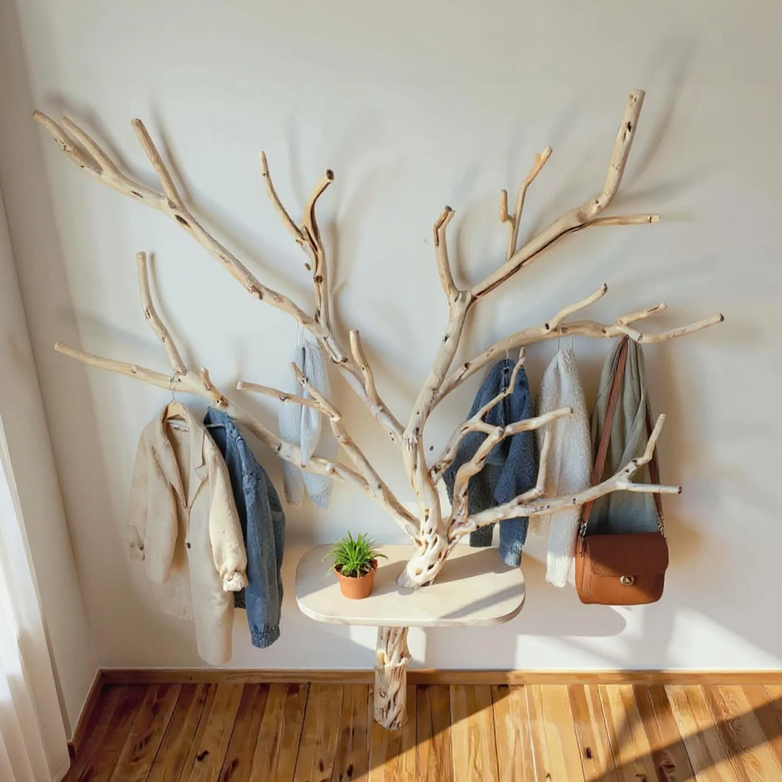 Tree branch coat rack driftwood branch wall art floating wood shelf decorative towel hooks entryway decoration - Image 2