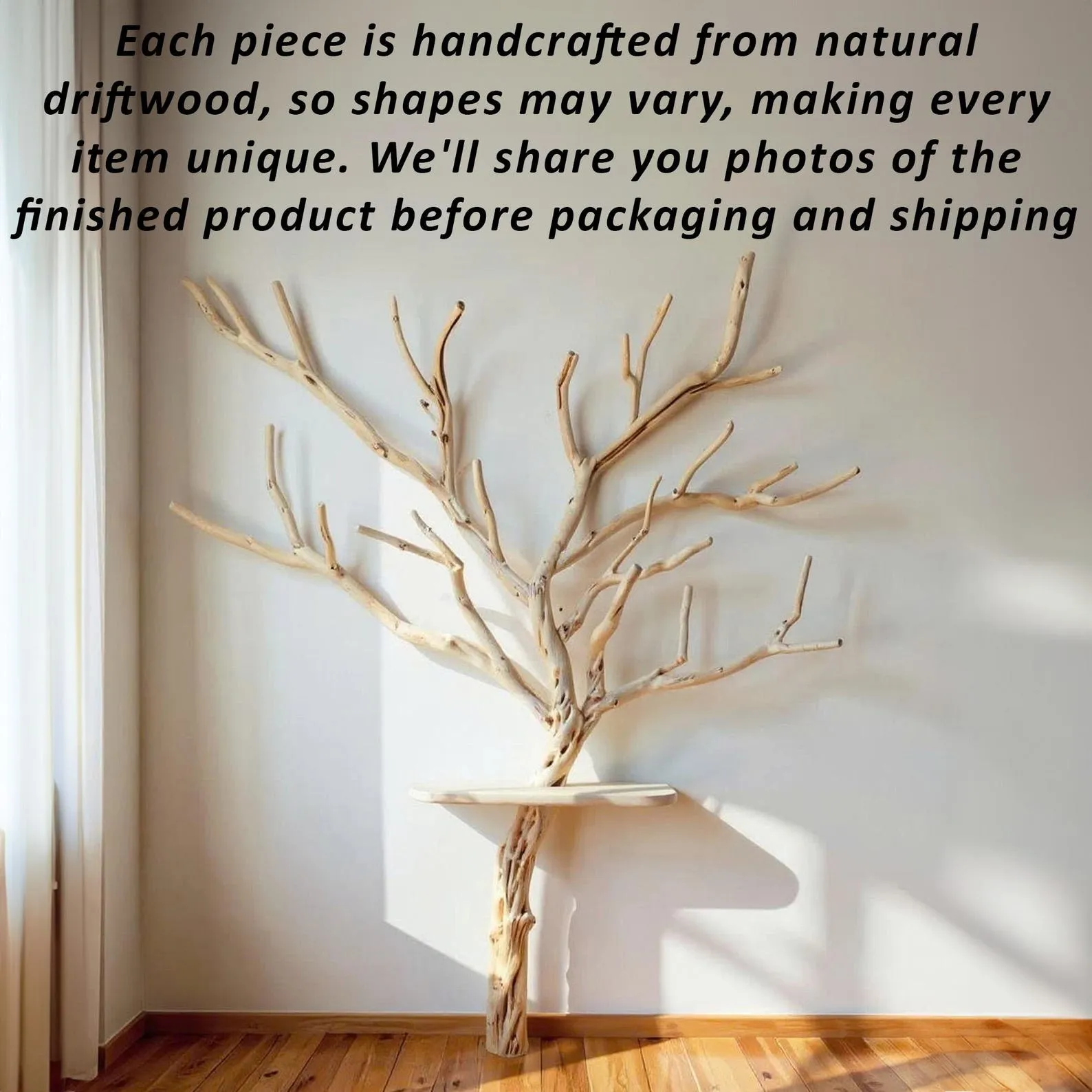 Tree branch coat rack driftwood branch wall art floating wood shelf decorative towel hooks entryway decoration - Image 7