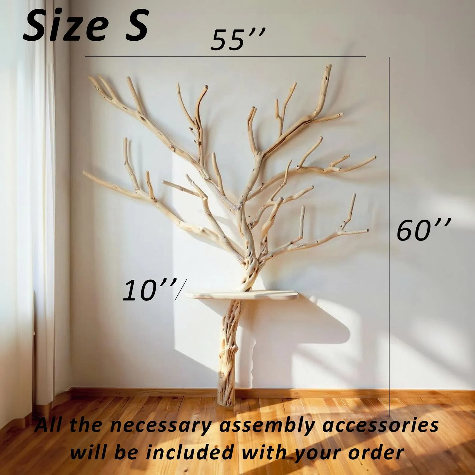 Tree branch coat rack driftwood branch wall art floating wood shelf decorative towel hooks entryway decoration - Image 8