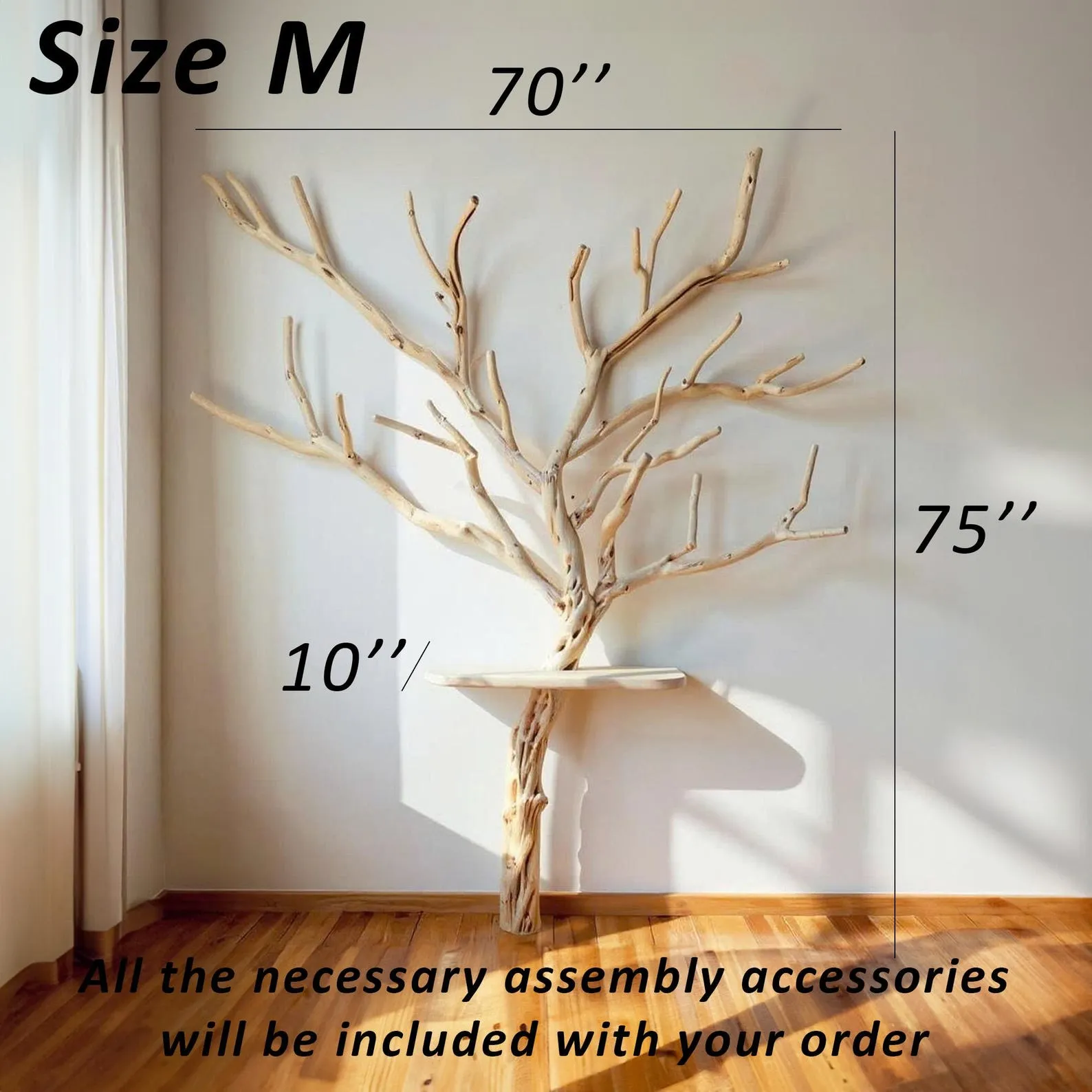 Tree branch coat rack driftwood branch wall art floating wood shelf decorative towel hooks entryway decoration - Image 9