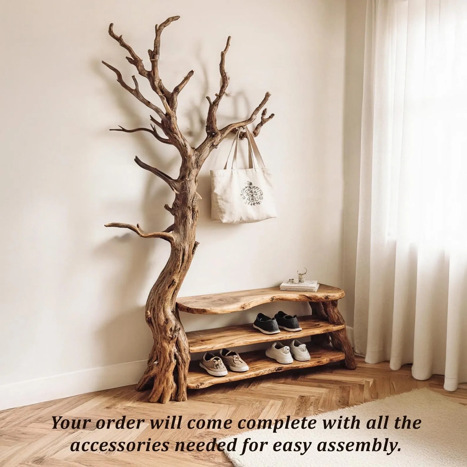 Driftwood coat rack tree branch wall mount live edge show storage solid wood tree coat hook hanging branch furniture decoration - Image 6