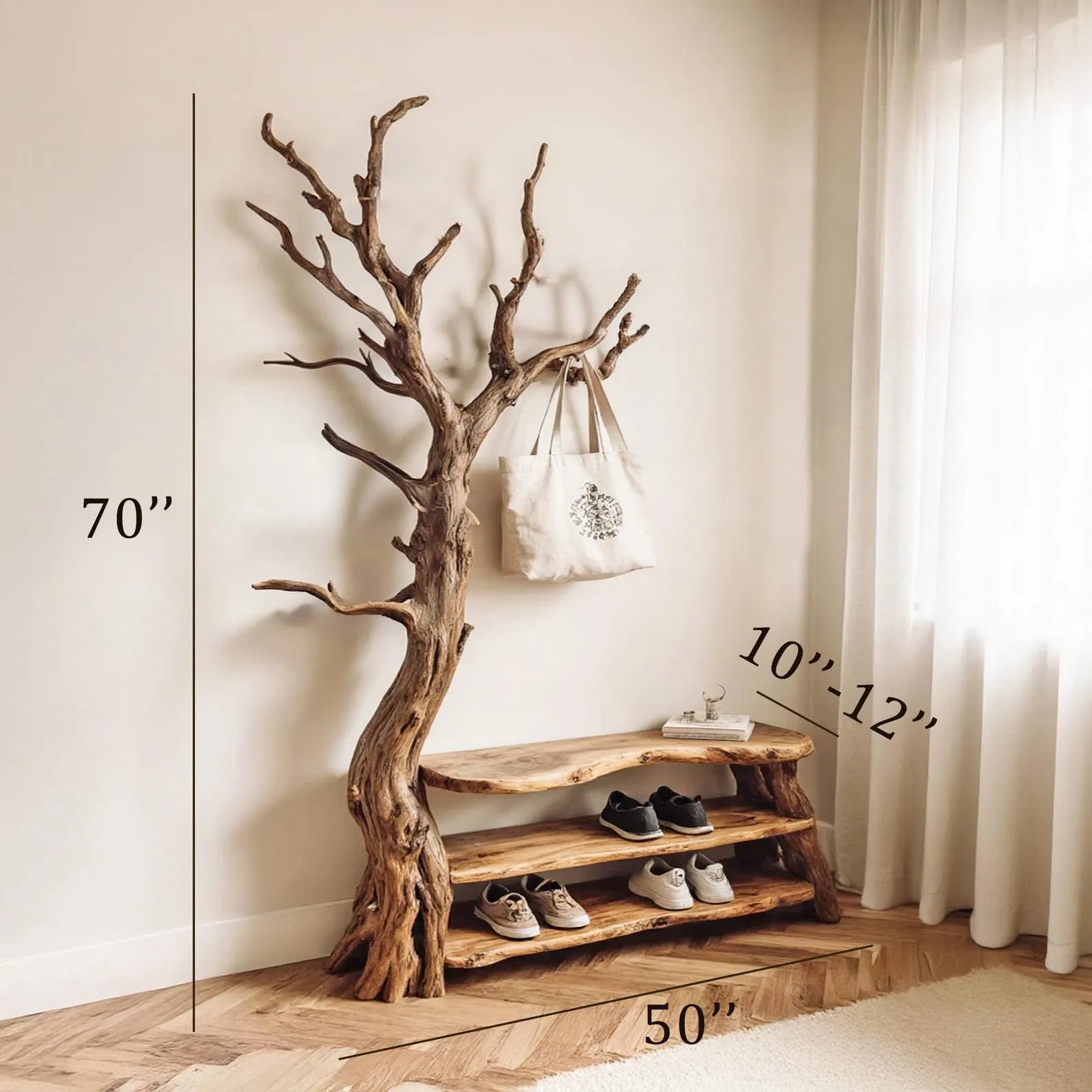 Driftwood coat rack tree branch wall mount live edge show storage solid wood tree coat hook hanging branch furniture decoration - Image 7