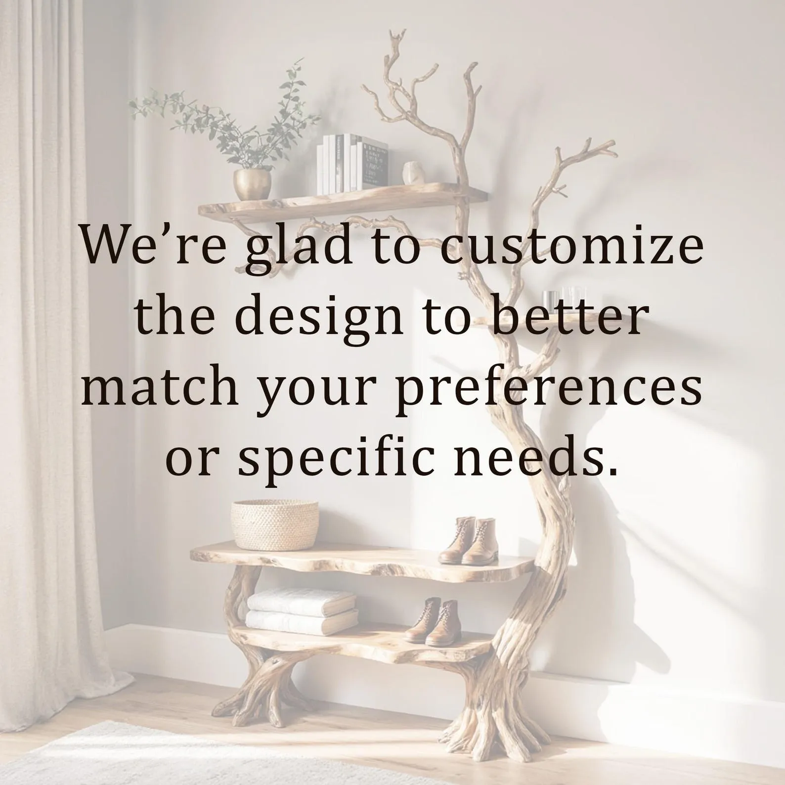 Natural tree coat rack wall mount coat hook tree branch bookshelf shoe storage driftwood branch hanger living room decoration - Image 8