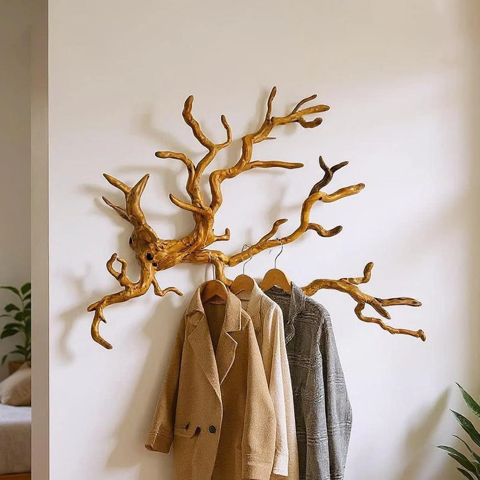 Driftwood wall hook tree branch coat rack wall mount decorative coat hooks rustic wood wall hanger entryway decoration