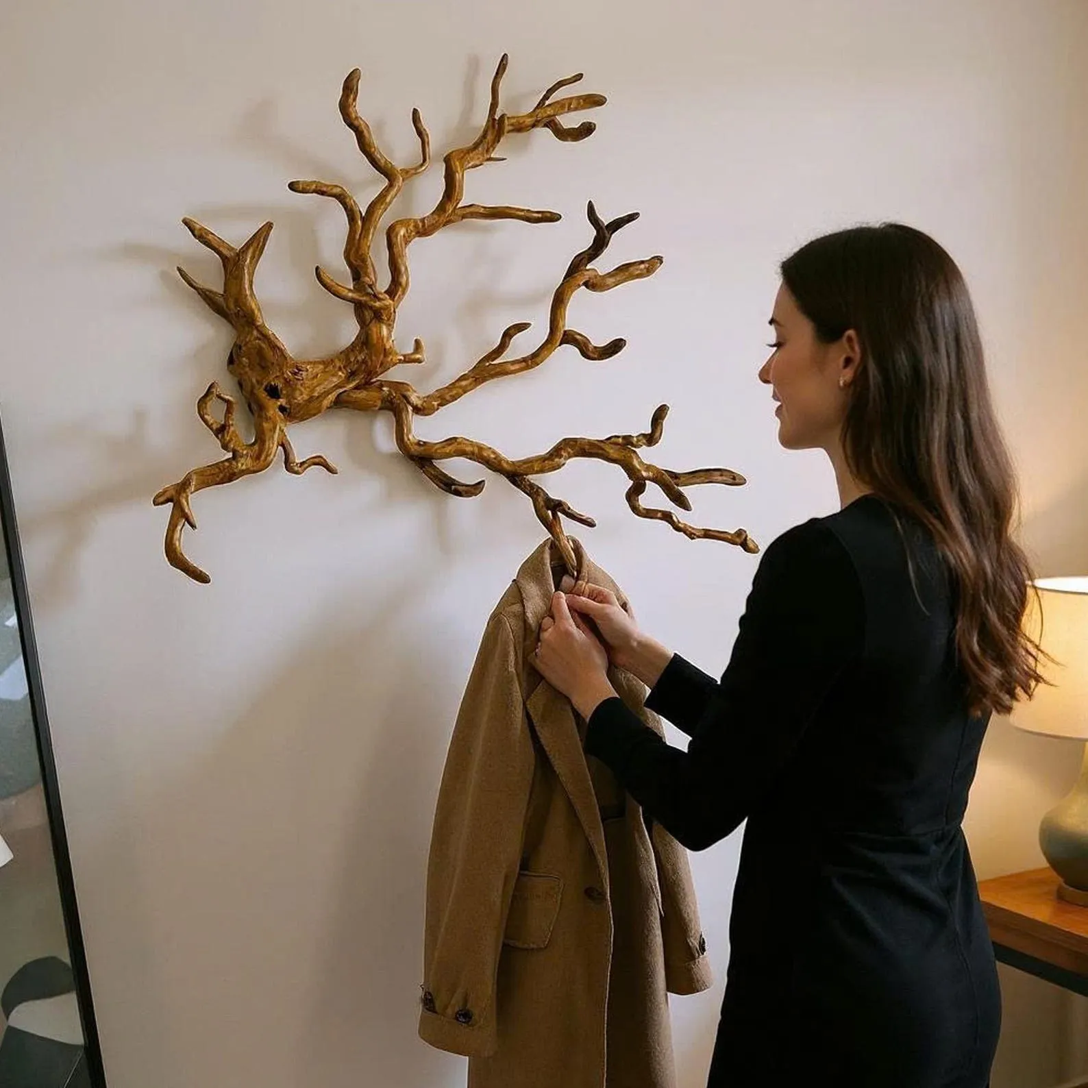 Driftwood wall hook tree branch coat rack wall mount decorative coat hooks rustic wood wall hanger entryway decoration - Image 2