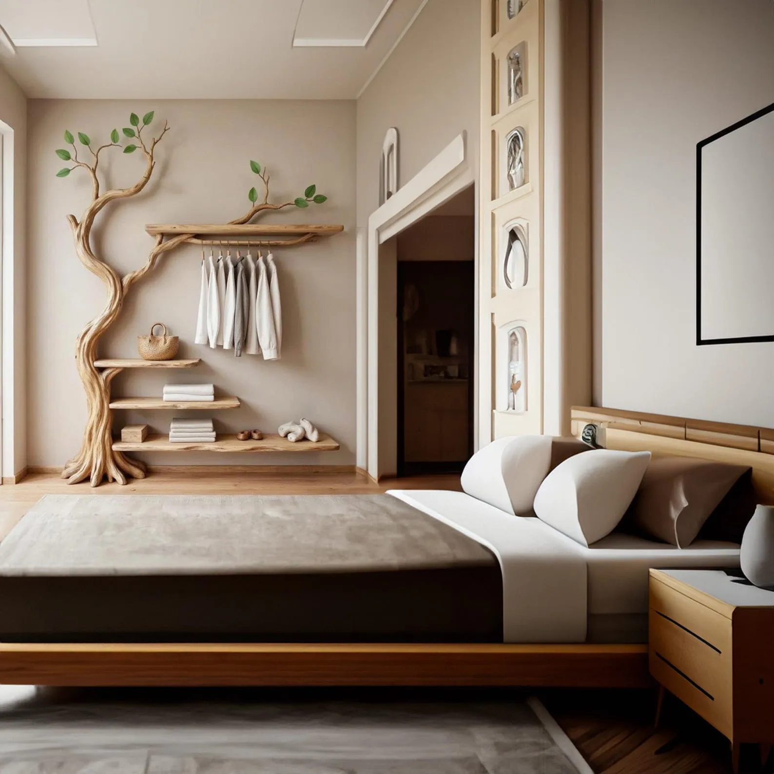 Tree branch coat rack wall mount decorative coat hooks solid wood shelves on wall driftwood sculpture art unique handmade furniture - Image 4