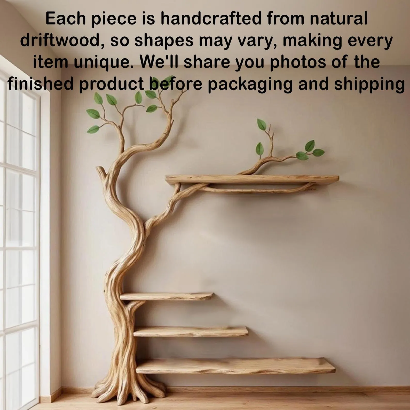 Tree branch coat rack wall mount decorative coat hooks solid wood shelves on wall driftwood sculpture art unique handmade furniture - Image 8