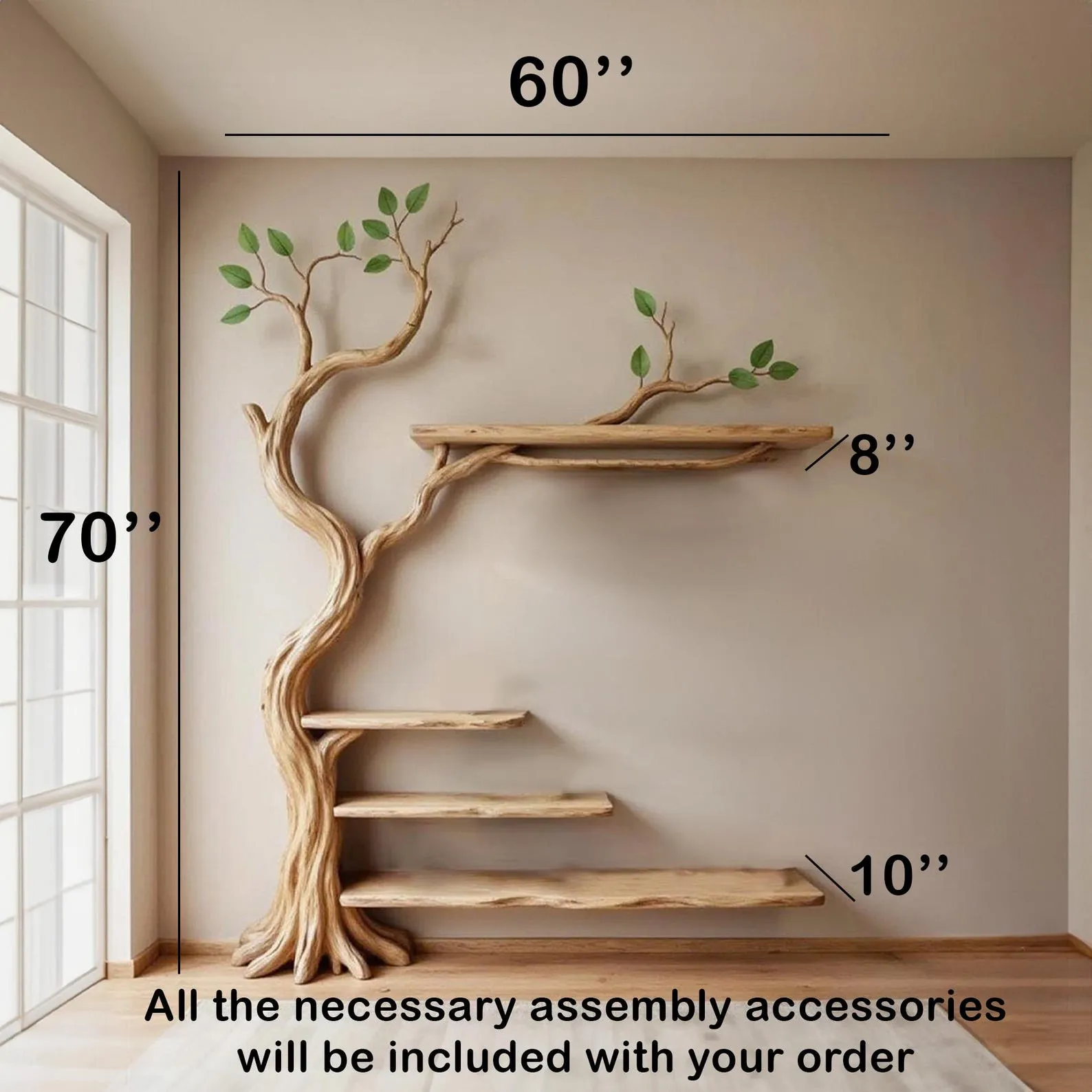 Tree branch coat rack wall mount decorative coat hooks solid wood shelves on wall driftwood sculpture art unique handmade furniture - Image 9