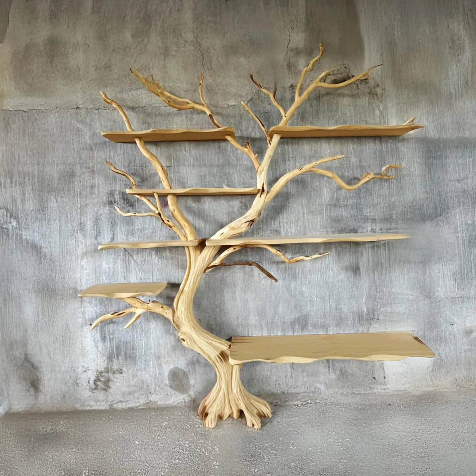 Tree branch floating bookshelf wall mount live edge shelves solid wood art driftwood sculpture rustic bookcase home decoration