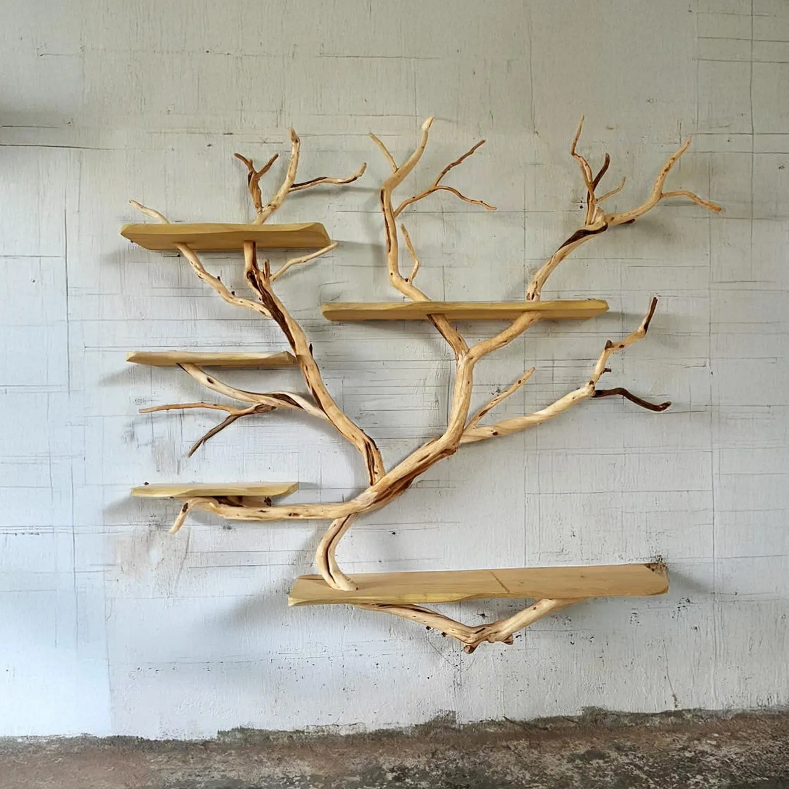 Floating bookshelf rustic shelves on wall solid wood live edge shelf driftwood branch home decoration