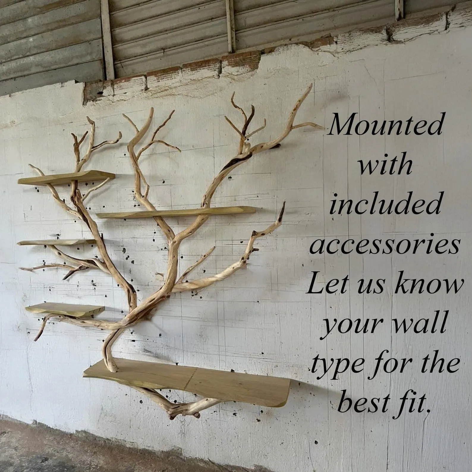 Floating bookshelf rustic shelves on wall solid wood live edge shelf driftwood branch home decoration - Image 2