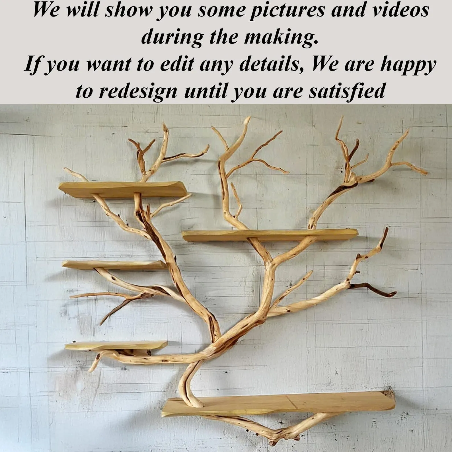 Floating bookshelf rustic shelves on wall solid wood live edge shelf driftwood branch home decoration - Image 3