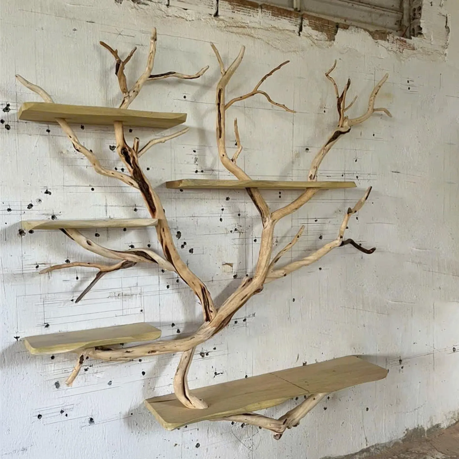 Floating bookshelf rustic shelves on wall solid wood live edge shelf driftwood branch home decoration - Image 5