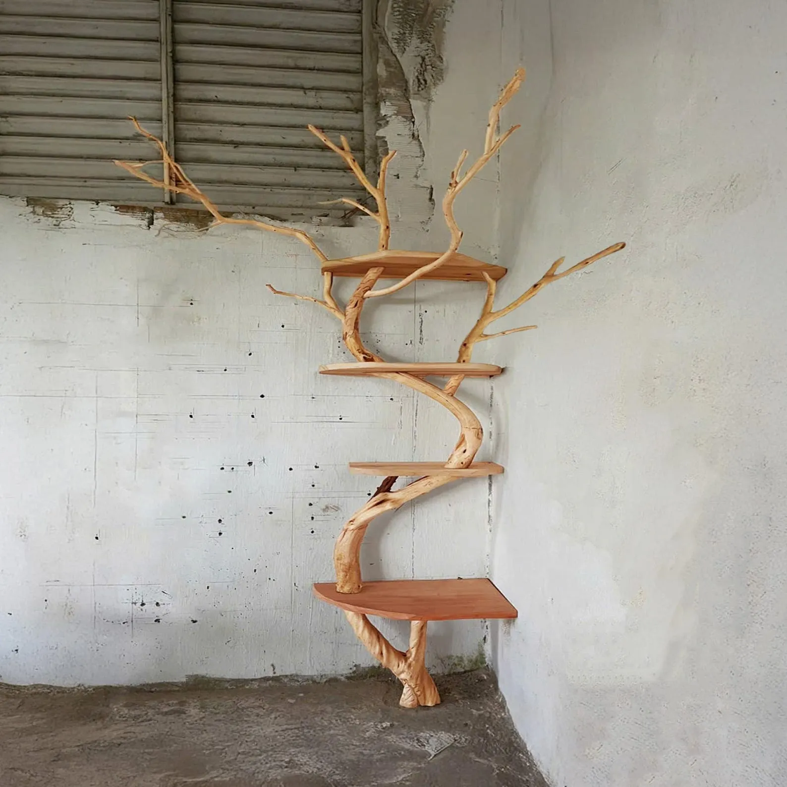 Tree corner shelf solid wood driftwood branch wall mount bookshelf decor rustic funiture