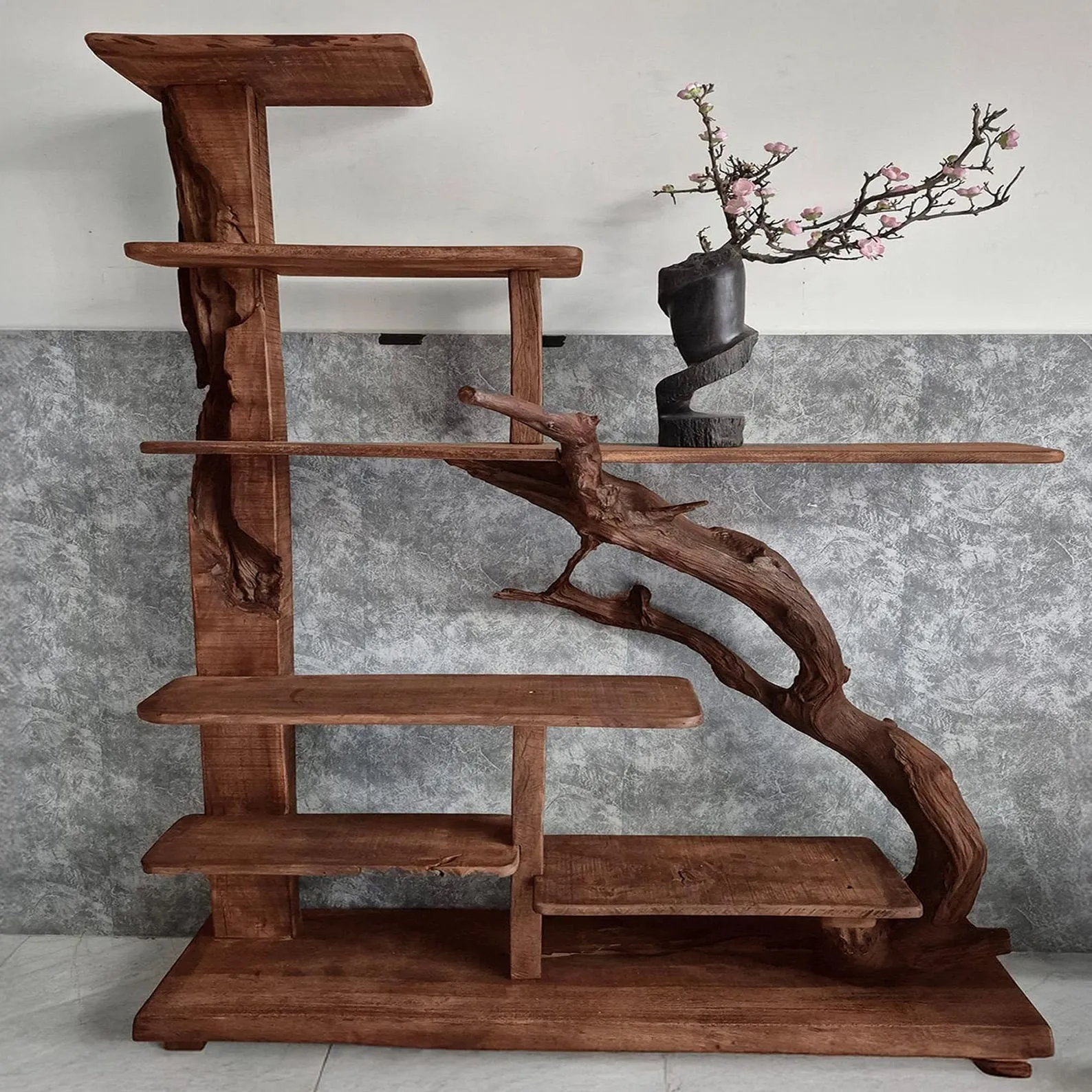 Free standing bookshelf solid wood bookcase driftwood carving art handcrafted live edge shelf unique furniture decoration - Image 2