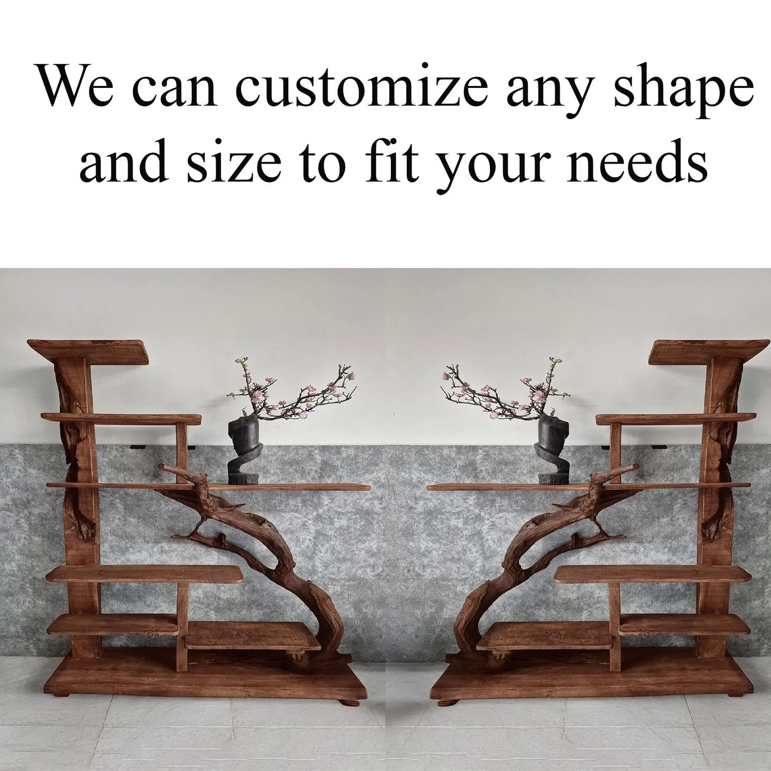 Free standing bookshelf solid wood bookcase driftwood carving art handcrafted live edge shelf unique furniture decoration - Image 5