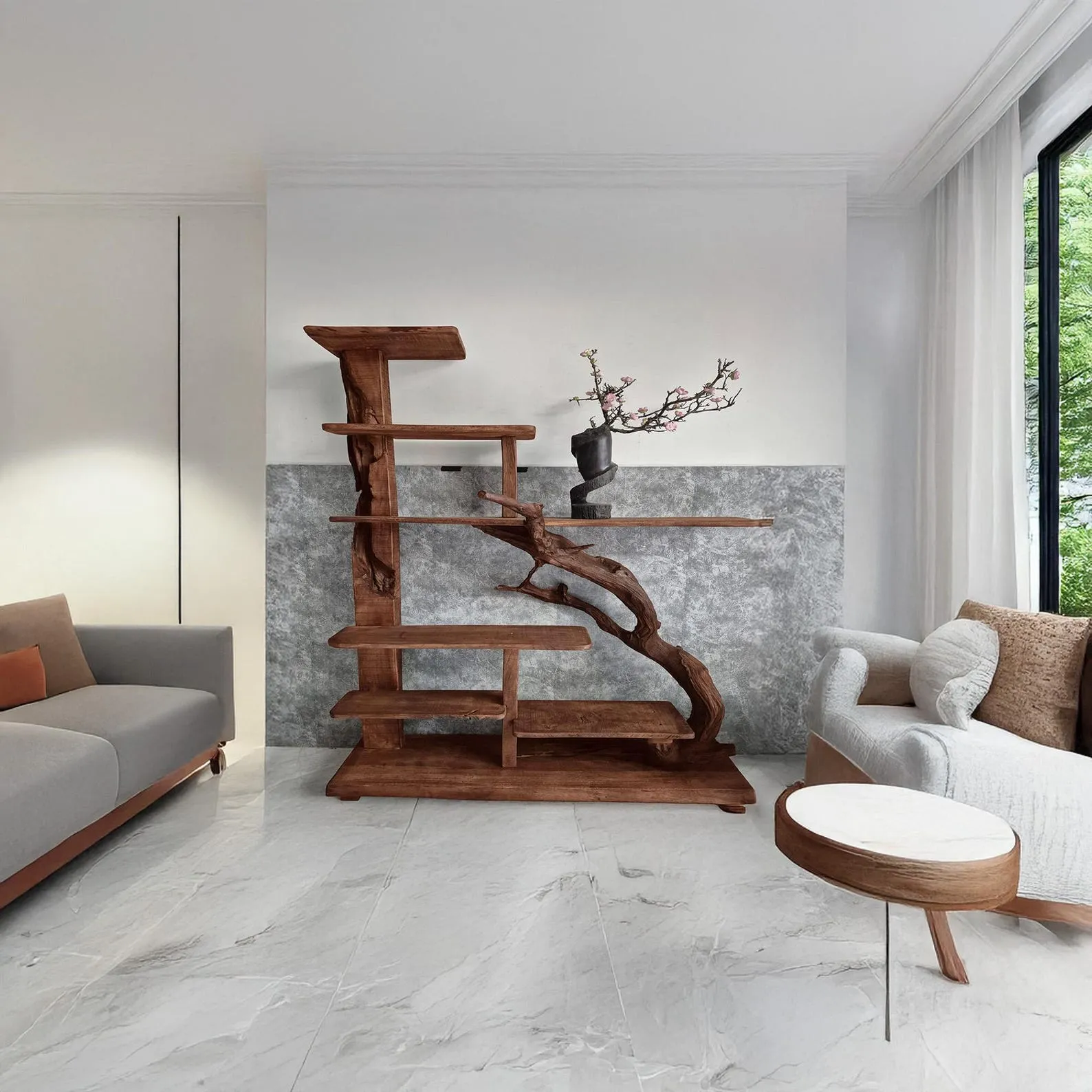 Free standing bookshelf solid wood bookcase driftwood carving art handcrafted live edge shelf unique furniture decoration - Image 6