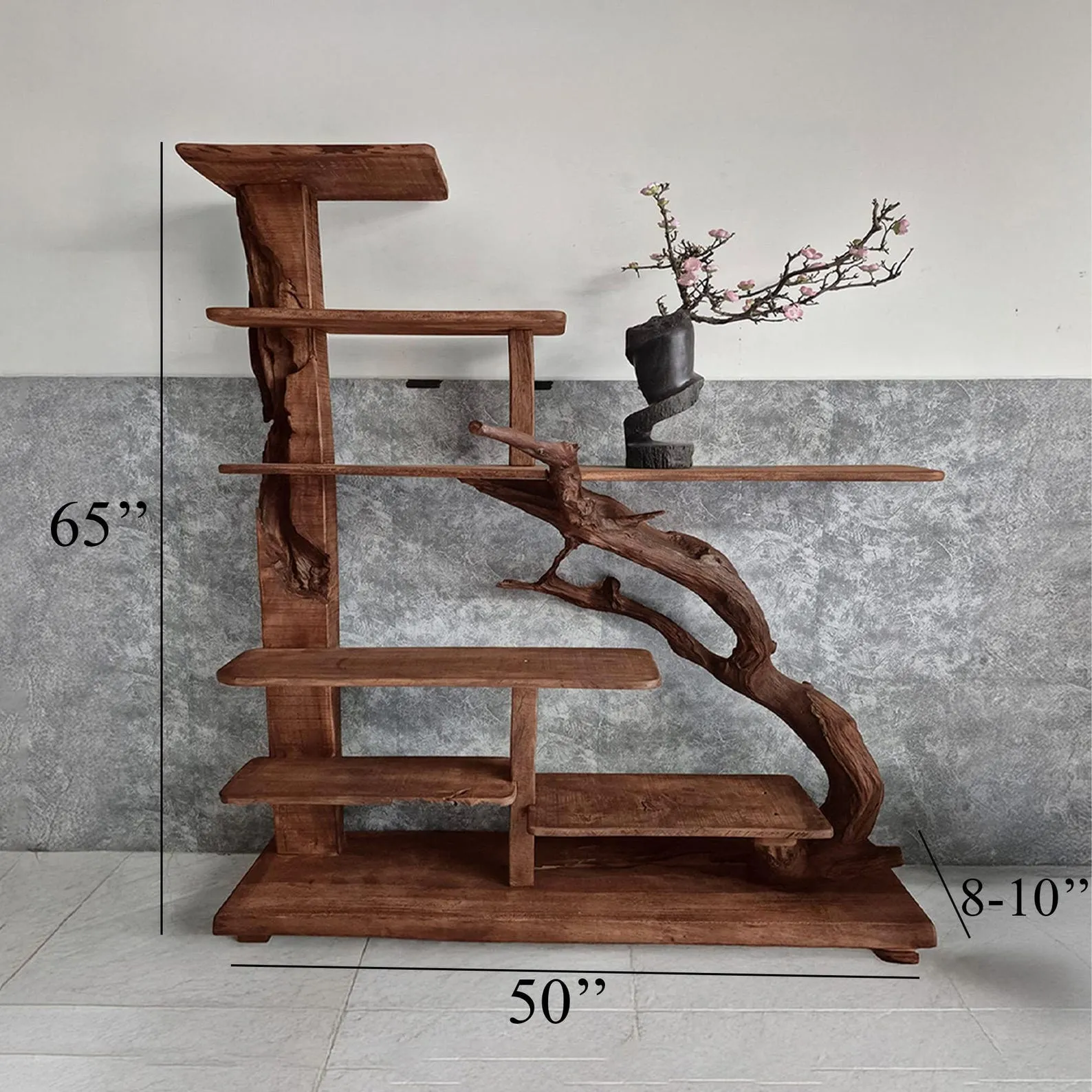 Free standing bookshelf solid wood bookcase driftwood carving art handcrafted live edge shelf unique furniture decoration - Image 9