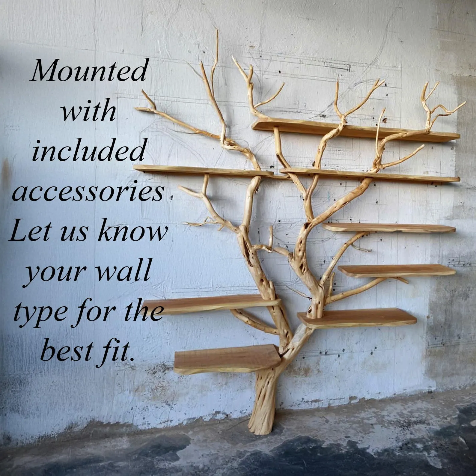 Natural wood bookshelf wall mounted driftwood branch custom floating shelves handmade furniture - Image 2