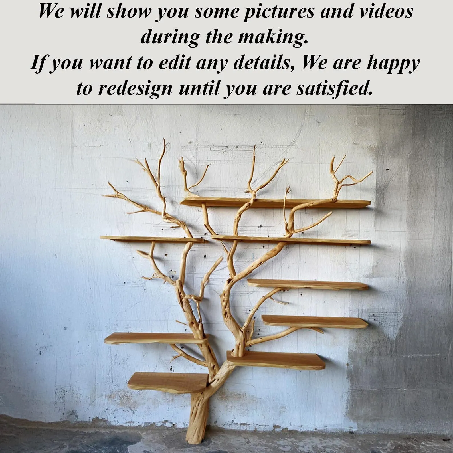 Natural wood bookshelf wall mounted driftwood branch custom floating shelves handmade furniture - Image 3