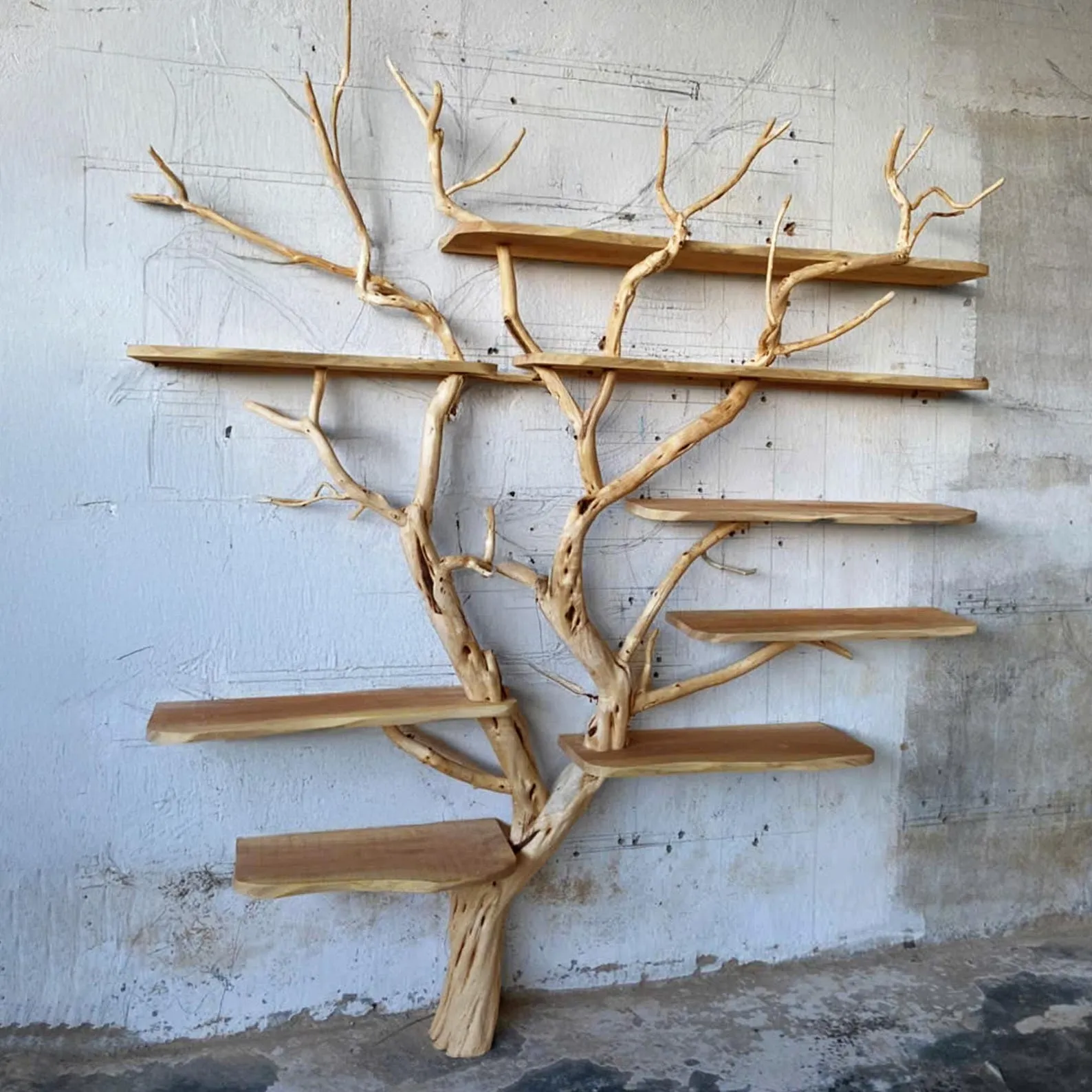 Natural wood bookshelf wall mounted driftwood branch custom floating shelves handmade furniture - Image 4