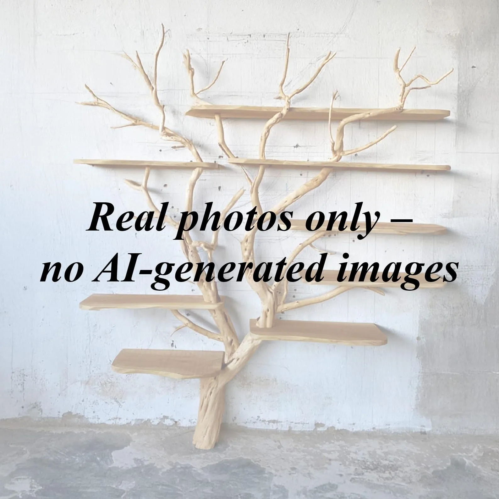 Natural wood bookshelf wall mounted driftwood branch custom floating shelves handmade furniture - Image 5