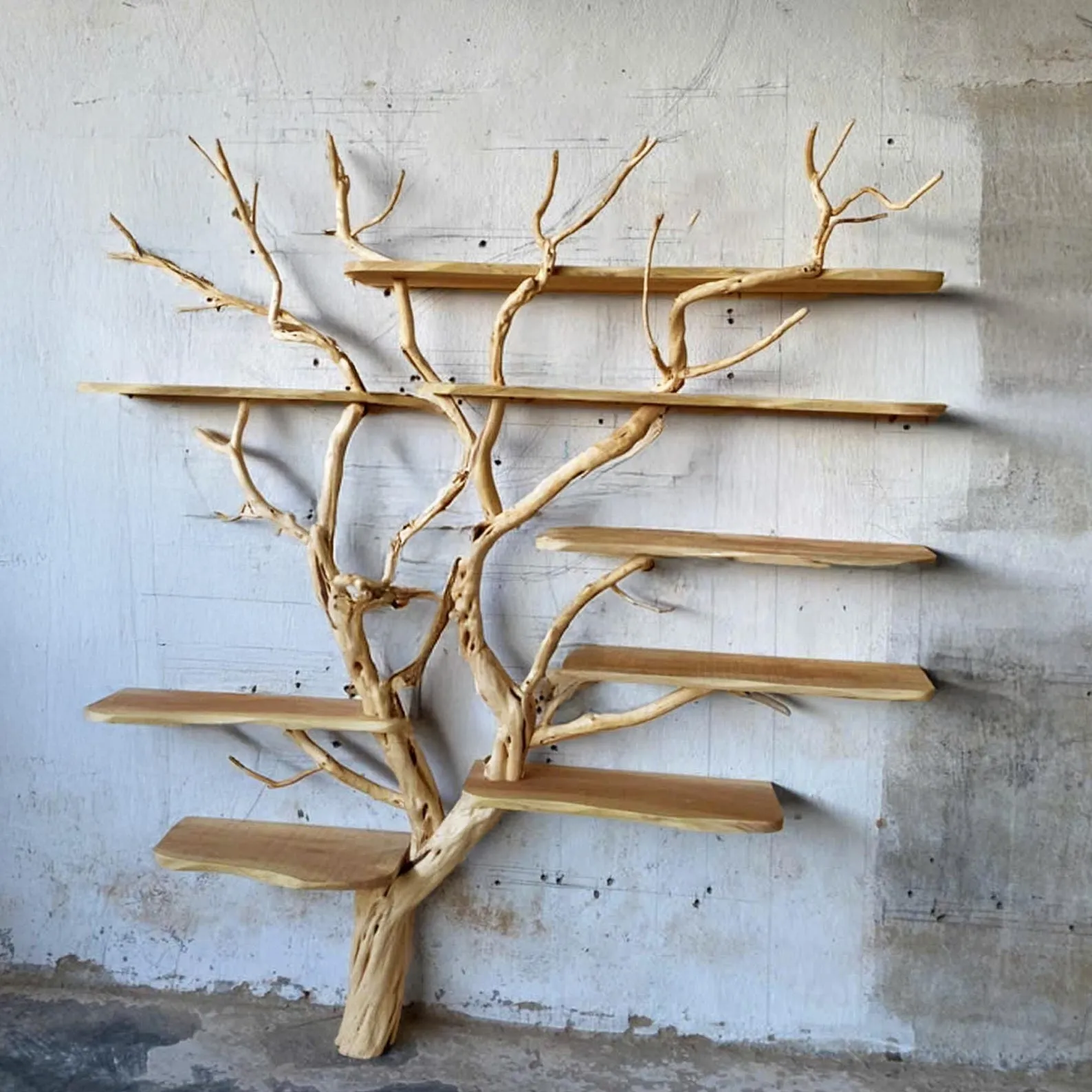 Natural wood bookshelf wall mounted driftwood branch custom floating shelves handmade furniture - Image 8