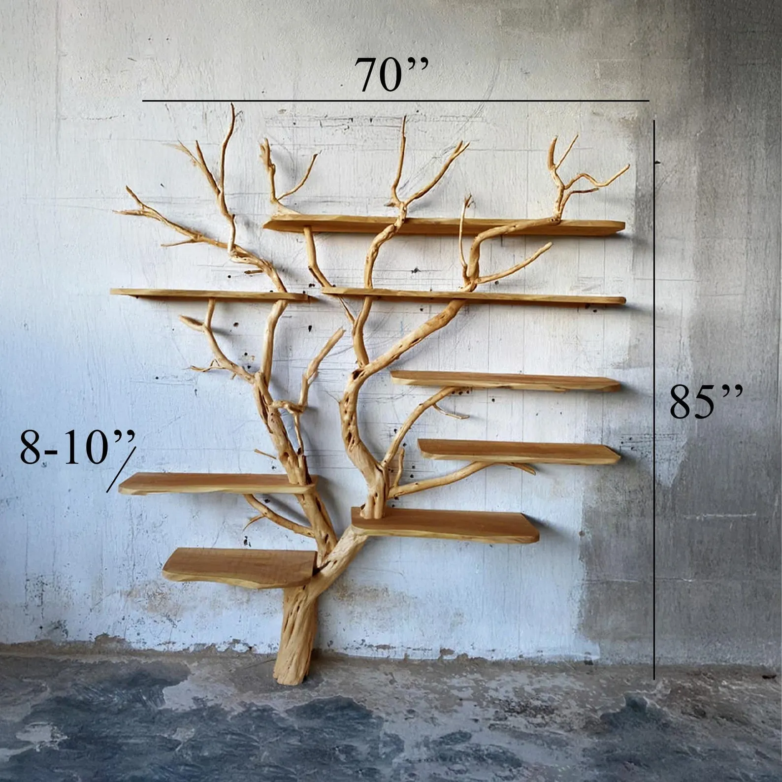 Natural wood bookshelf wall mounted driftwood branch custom floating shelves handmade furniture - Image 9