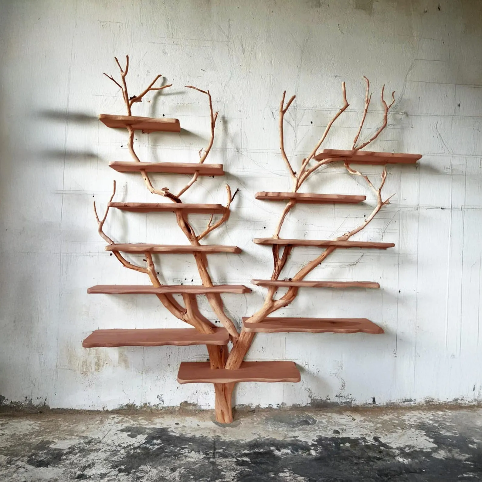 Driftwood branch solid wood bookshelf wall mounted live edge shelves on wall handcrafted rustic funiture