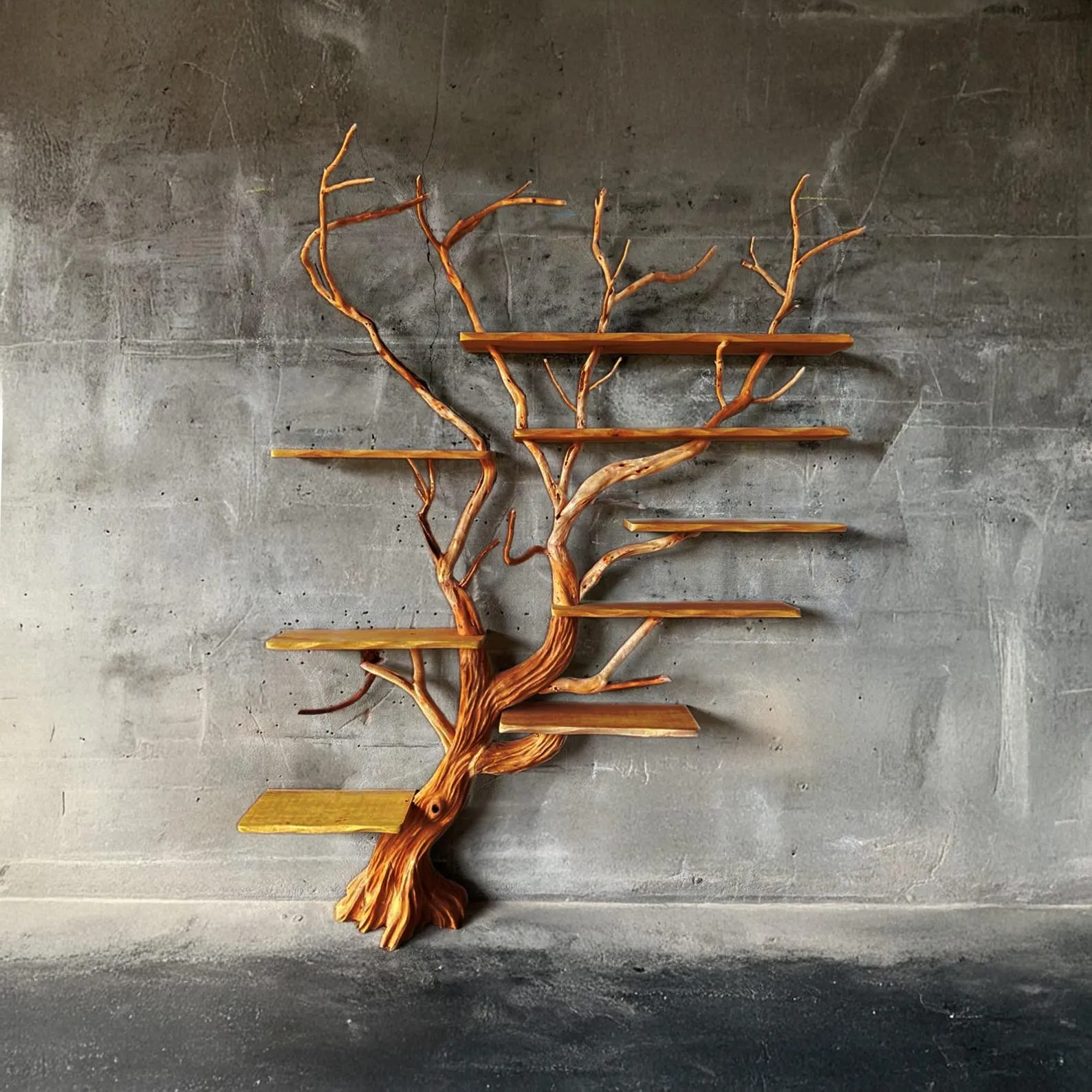 Natural driftwood shelf tree branch bookshelf solid wood bookcase wall mount bookshelves
