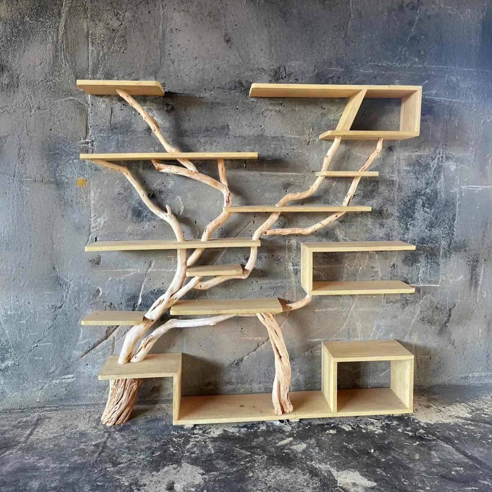 Tree branch bookshelf natural driftwood shelf solid wood bookcase wall mount bookshelves