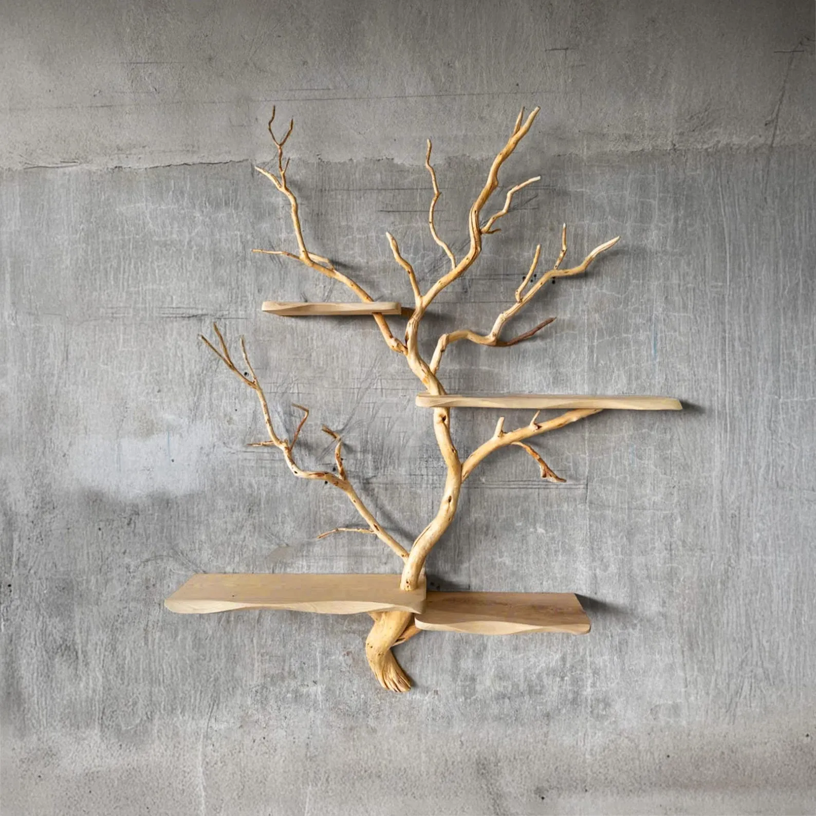 Natural driftwood shelf tree branch bookshelf art wall mount shelves solid wood bookcase home decor