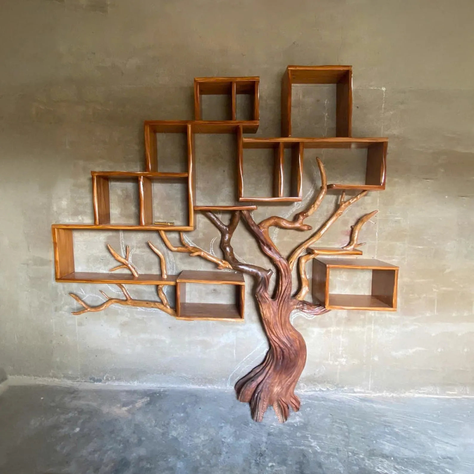 Tree Branch Floating Bookshelf Decor Solid Wood Floor Bookcase Art Custom Wall Mount Book Shelf
