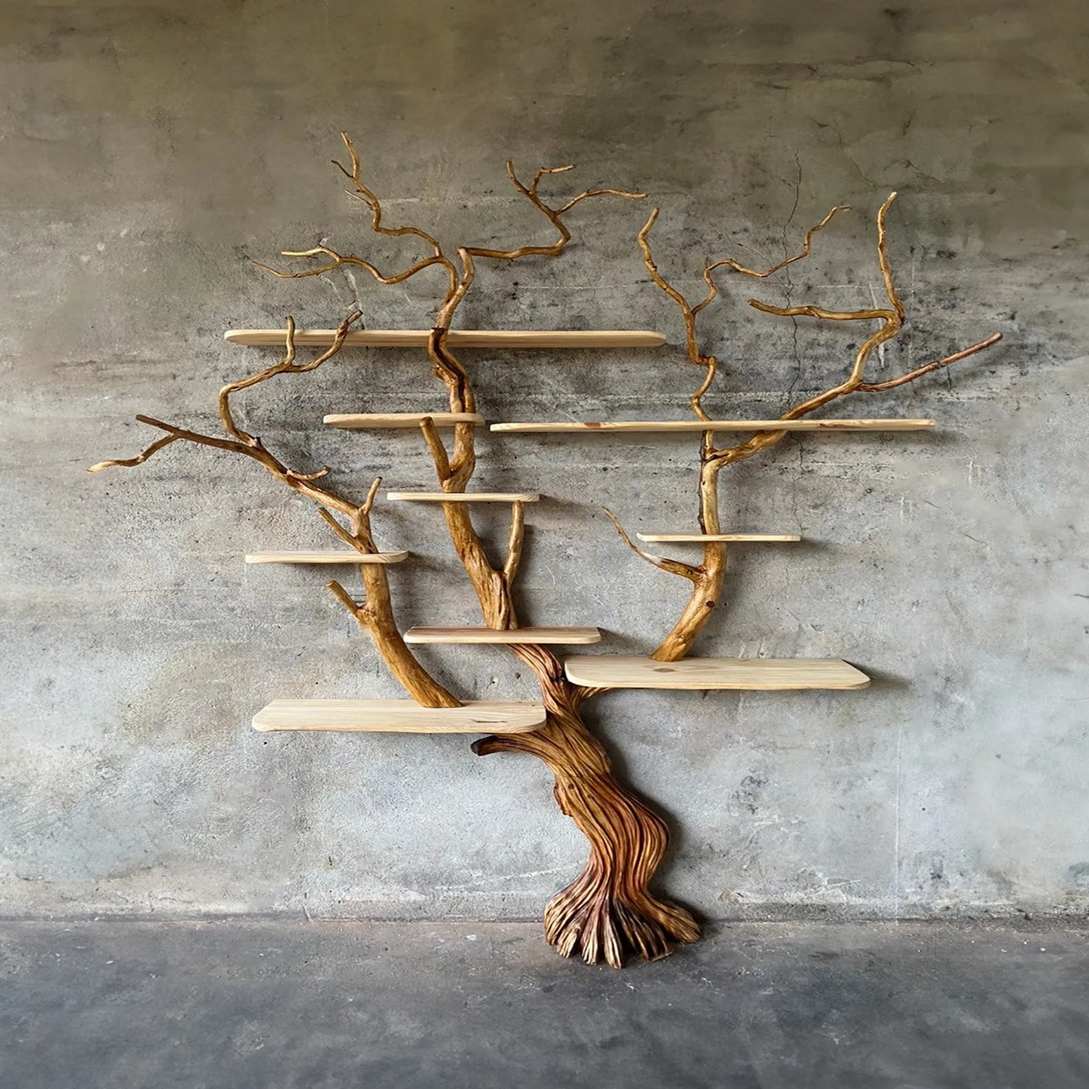 Tree Bookshelf Floating Wall mount Bookcase Driftwood Branch Decor Handmade Shelves Solid Wood Tree Book Shelf