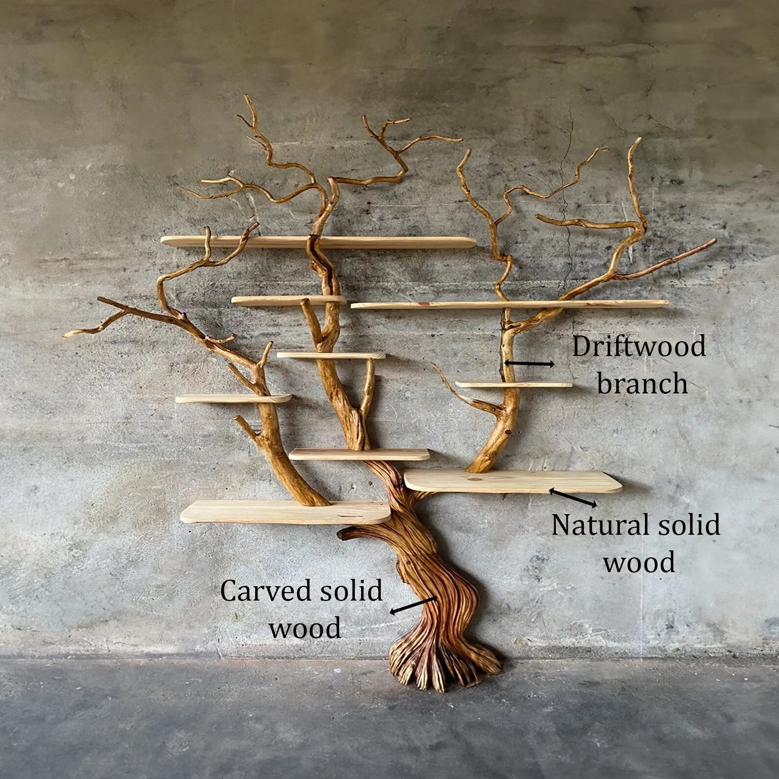 Tree Bookshelf Floating Wall mount Bookcase Driftwood Branch Decor Handmade Shelves Solid Wood Tree Book Shelf - Image 10
