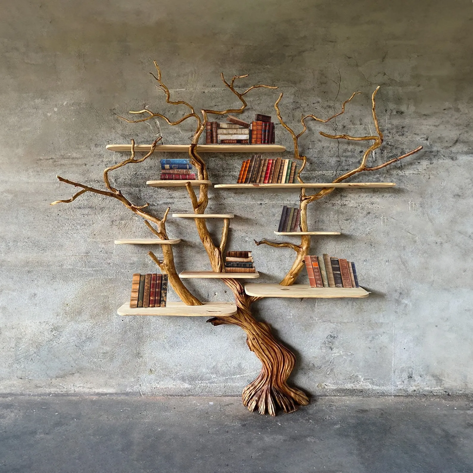 Tree Bookshelf Floating Wall mount Bookcase Driftwood Branch Decor Handmade Shelves Solid Wood Tree Book Shelf - Image 2