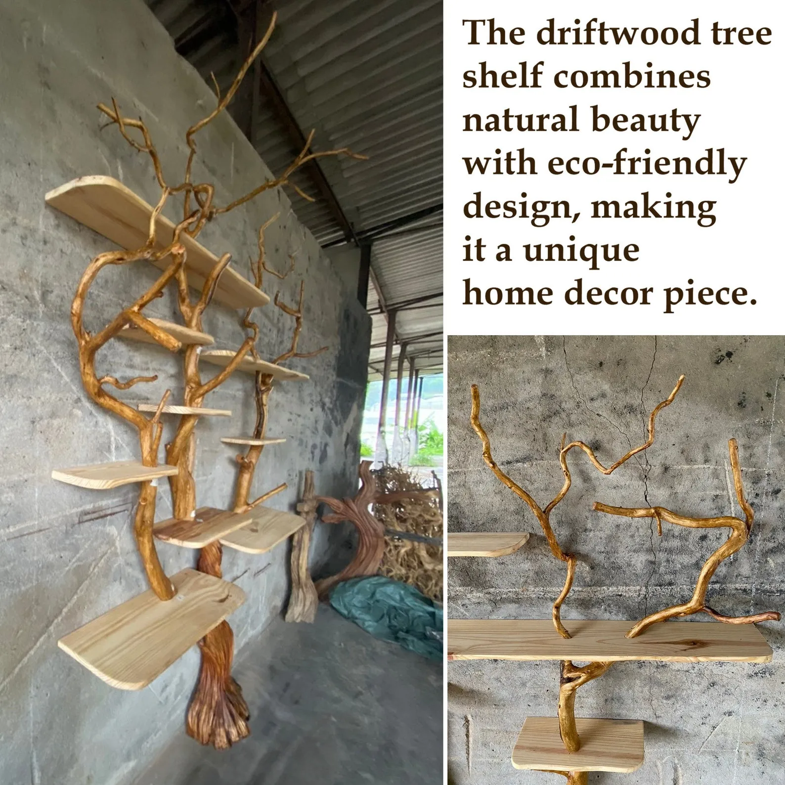 Tree Bookshelf Floating Wall mount Bookcase Driftwood Branch Decor Handmade Shelves Solid Wood Tree Book Shelf - Image 4