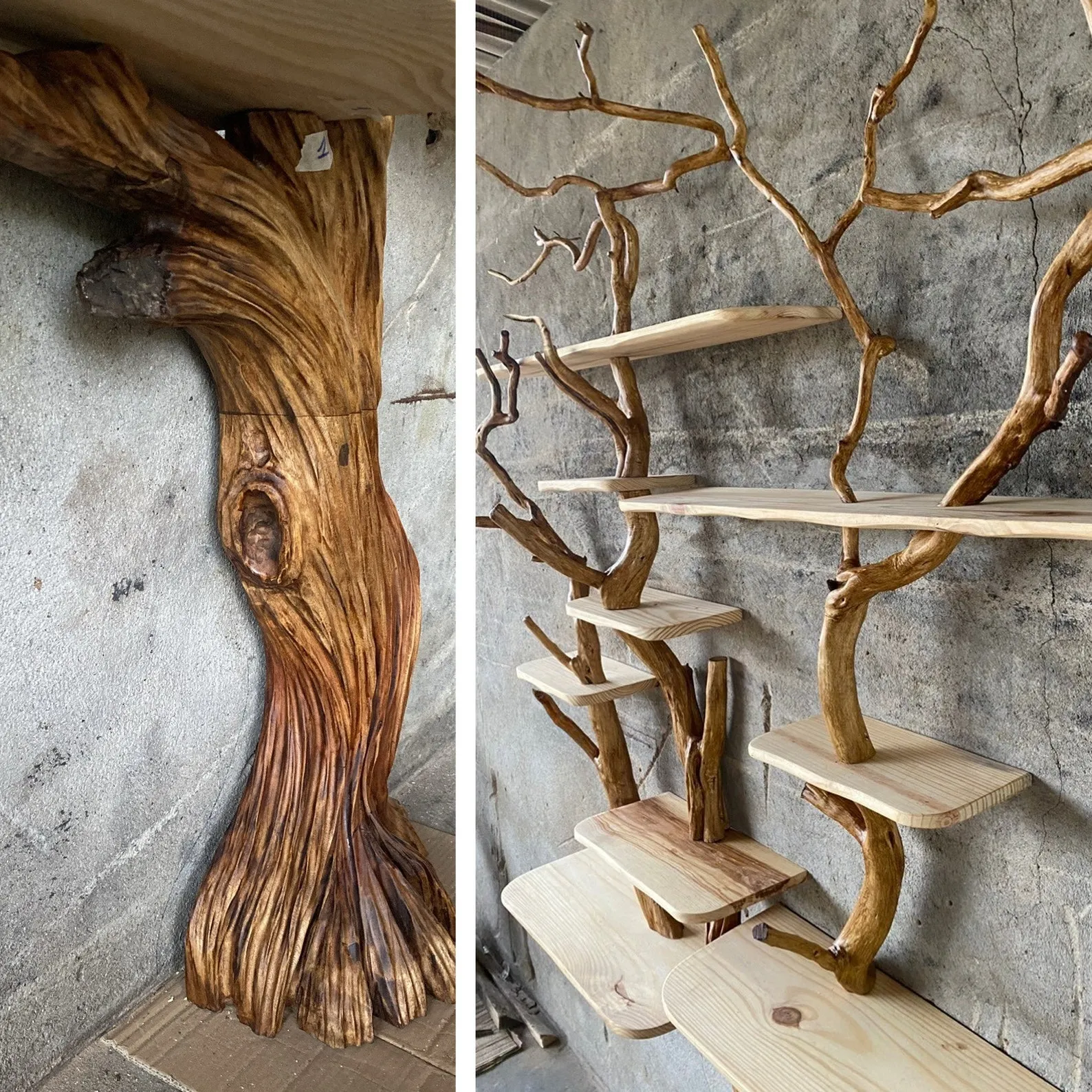 Tree Bookshelf Floating Wall mount Bookcase Driftwood Branch Decor Handmade Shelves Solid Wood Tree Book Shelf - Image 6