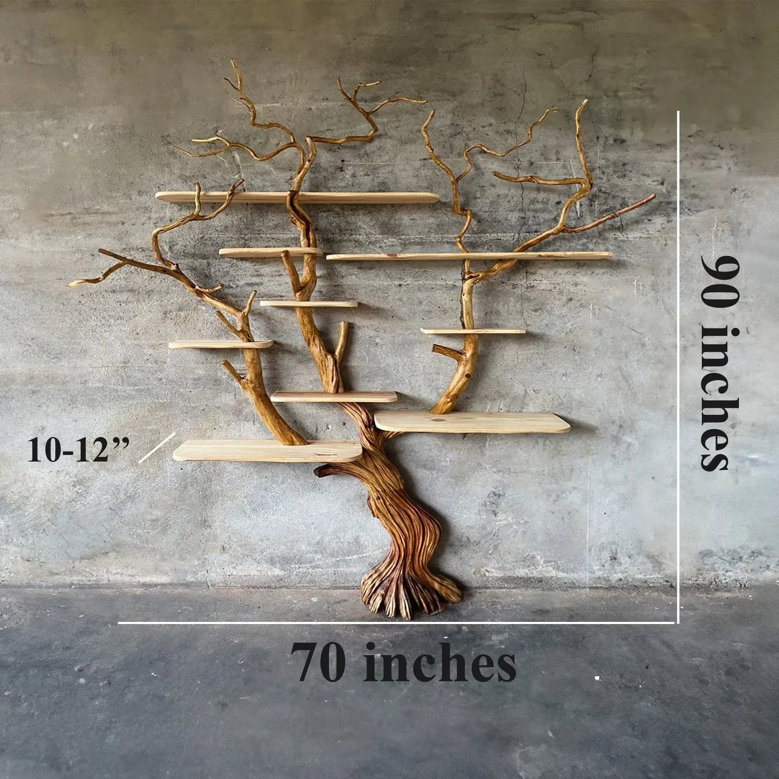 Tree Bookshelf Floating Wall mount Bookcase Driftwood Branch Decor Handmade Shelves Solid Wood Tree Book Shelf - Image 8