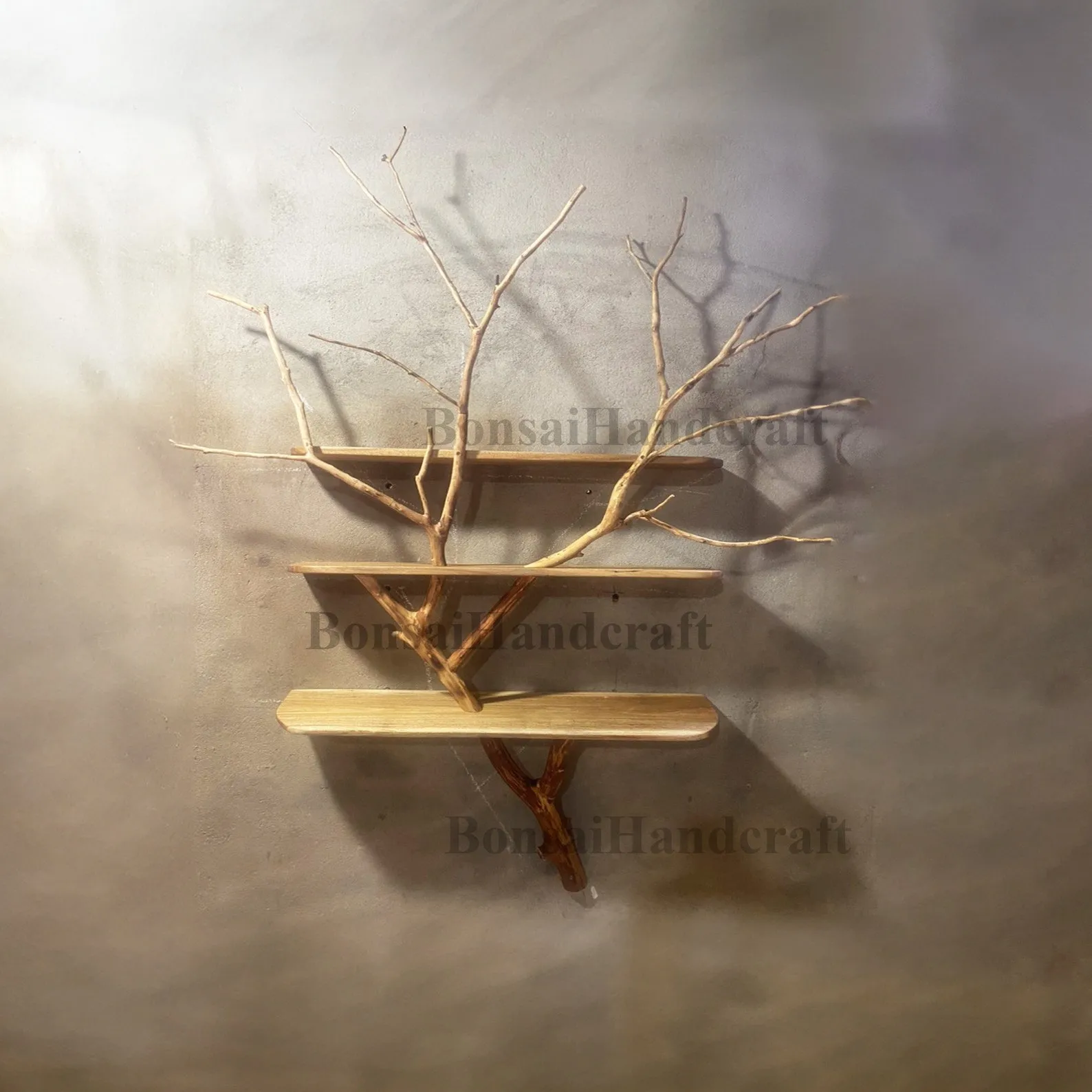Tree branch floating bookshelf decor wall mount solid wood bookcase art handmade furnitural home decor