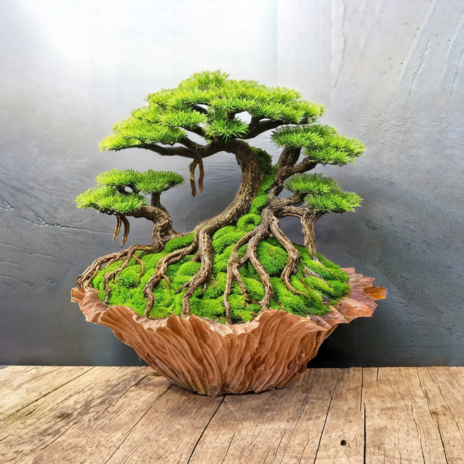 Drift wood bonsai tree marimo moss artificial plants handmade furniture and decor