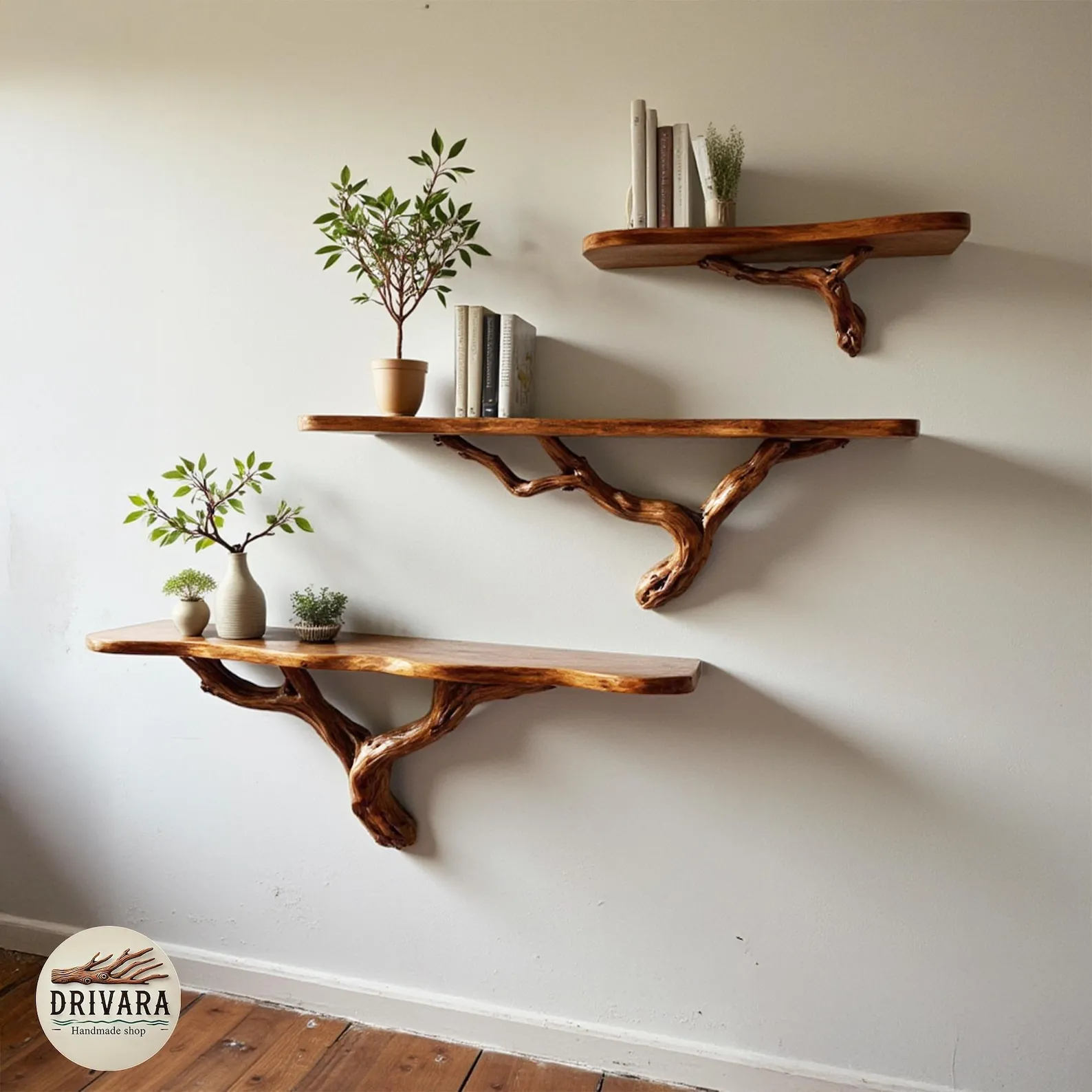 Natural driftwood shelf rustic console table solidwood bookshelf wall mount unique tree bracnh bookshelves decor