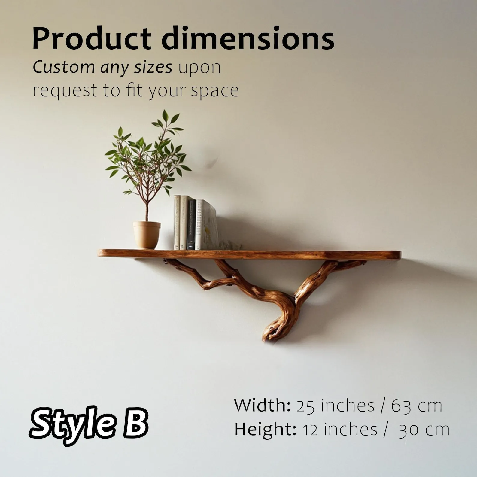 Natural driftwood shelf rustic console table solidwood bookshelf wall mount unique tree bracnh bookshelves decor - Image 3