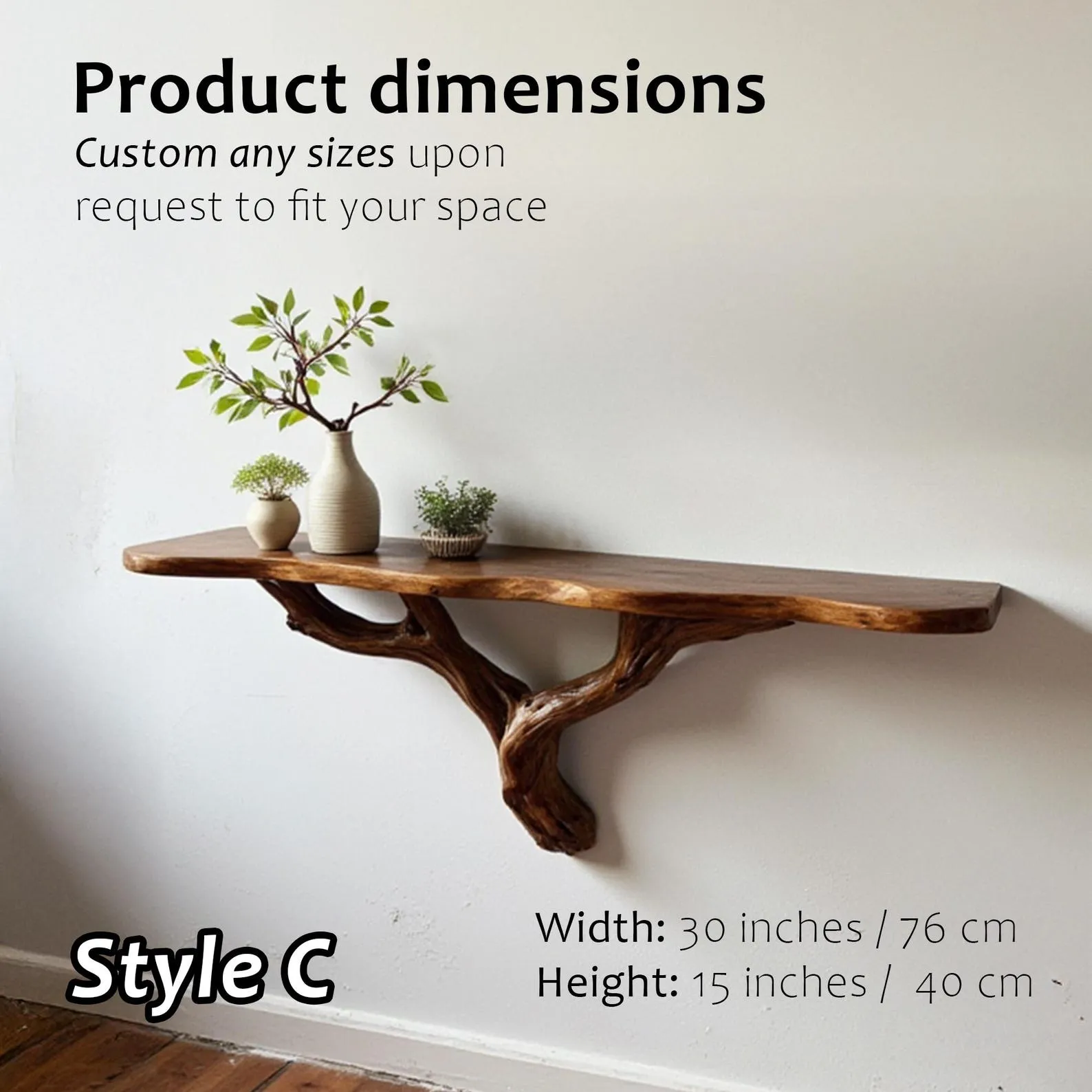 Natural driftwood shelf rustic console table solidwood bookshelf wall mount unique tree bracnh bookshelves decor - Image 4