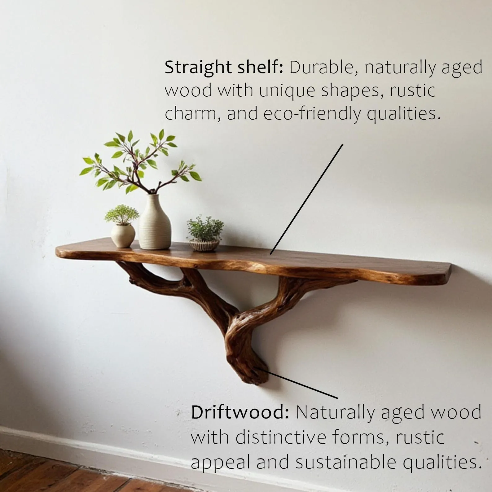 Natural driftwood shelf rustic console table solidwood bookshelf wall mount unique tree bracnh bookshelves decor - Image 5