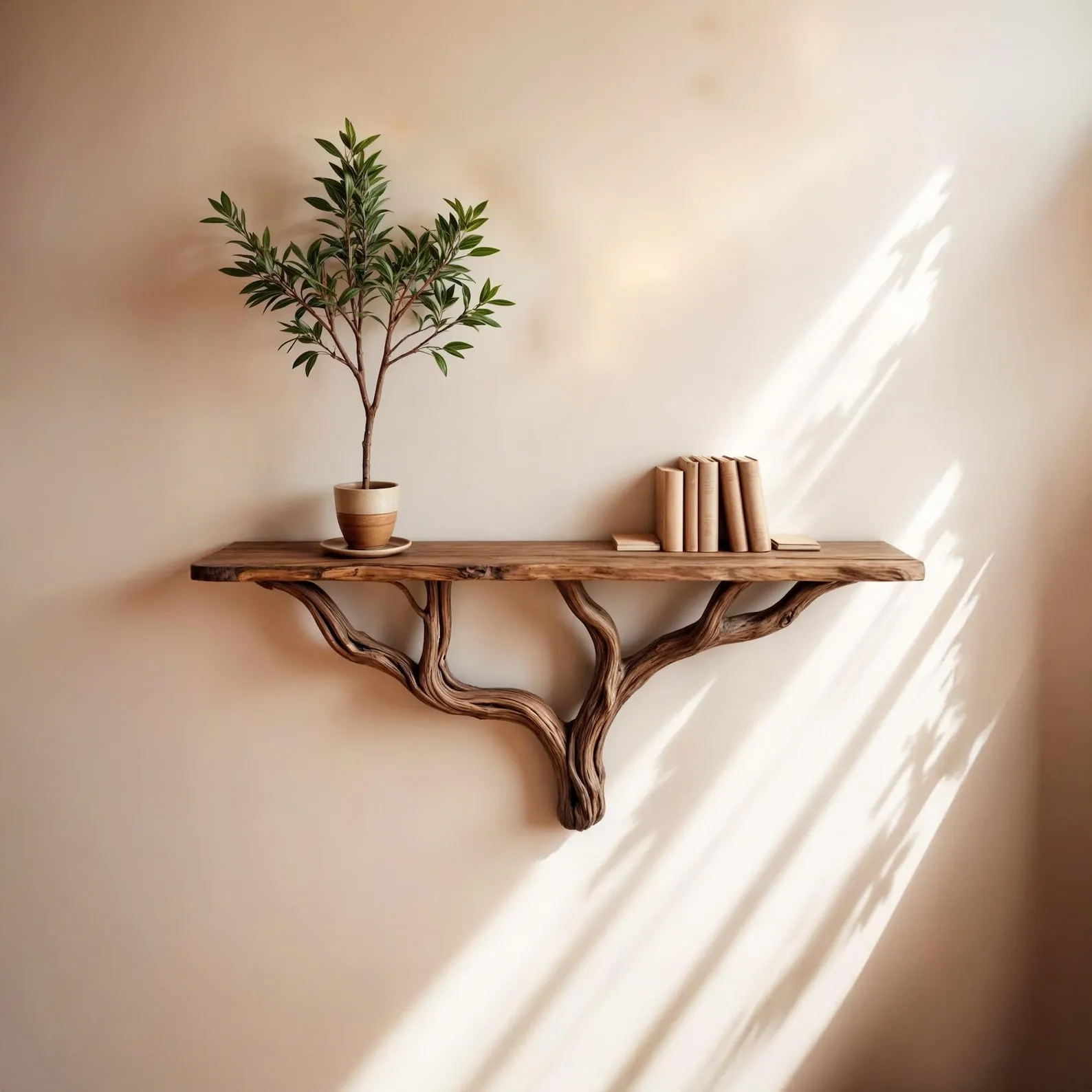 Natural driftwood floating shelf tree branch bookshelf rustic wall mount book shelves solid wood bookcase art decor living room for home