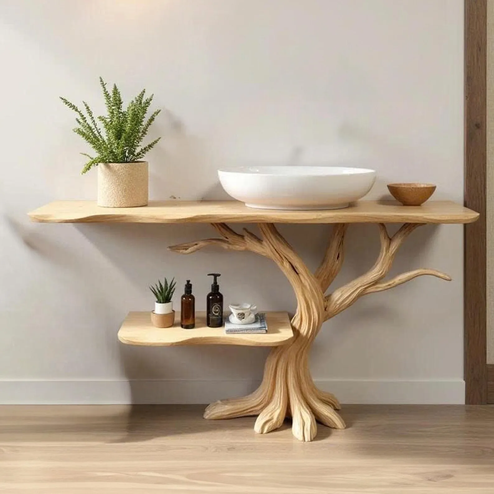 Driftwood bathroom vanity shelf stand solid wood live edge console table shelf bathroom sink stand - Image 2