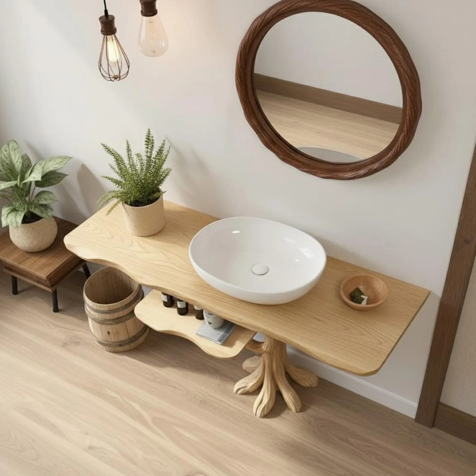 Driftwood bathroom vanity shelf stand solid wood live edge console table shelf bathroom sink stand - Image 3