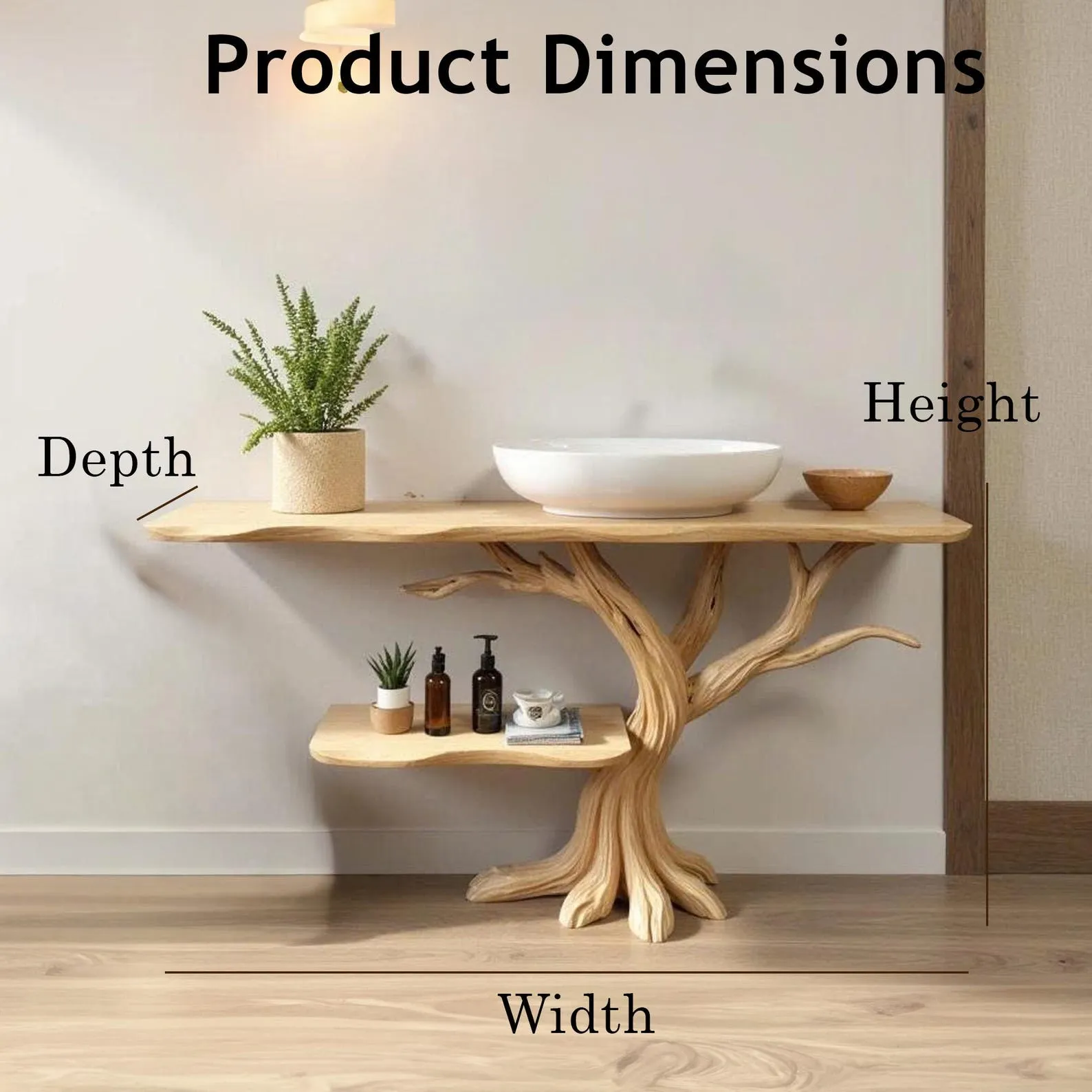 Driftwood bathroom vanity shelf stand solid wood live edge console table shelf bathroom sink stand - Image 4